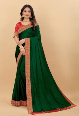 BKFINISHING Solid/Plain Daily Wear Art Silk Saree(Green)