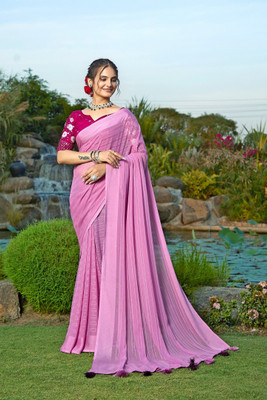 KONICA FAB Solid/Plain Bollywood Chiffon Saree(Pink)