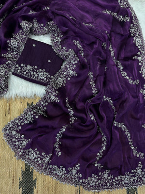 Grinovi Embroidered Bollywood Net Saree(Purple)