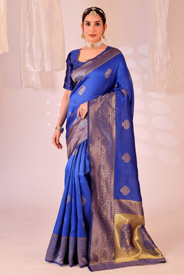 VARUTEX Woven Kanjivaram Art Silk Saree(Light Blue)