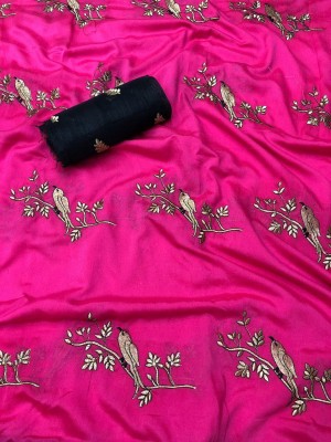 POSHVARIETY Self Design Bollywood Silk Blend Saree(Pink)