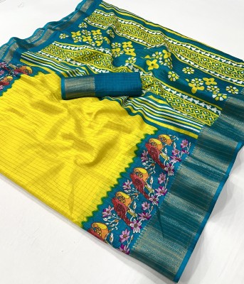 KOMAL NX Digital Print Bollywood Silk Blend Saree(Yellow, Green)