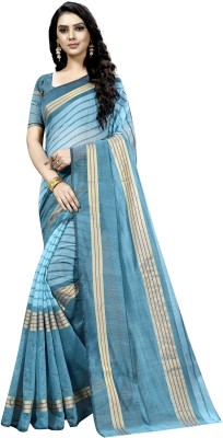 Suntex Printed Banarasi Cotton Silk Saree(Light Blue)