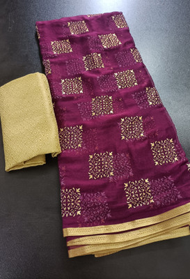 mamtasaree Self Design Bollywood Velvet, Chiffon Saree(Purple)