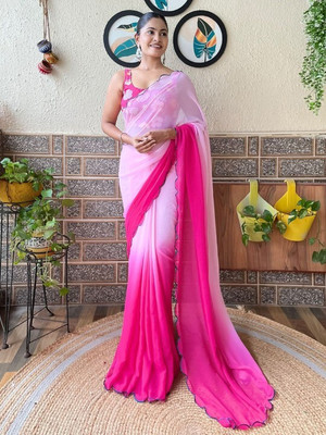 SICHYAH Solid/Plain, Ombre Bollywood Georgette Saree(Pink)