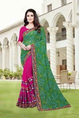 NJ FASHION Self Design Daily Wear Georgette Saree(Green, Pink)