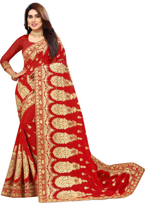 b bella creation Embroidered Bollywood Georgette Saree(Red)