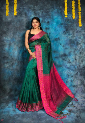PRANATI ENTERPRISE Self Design Handloom Cotton Silk Saree(Dark Green)