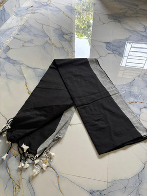 SARKAR TEXTILE Solid/Plain Tant Handloom Pure Cotton Saree(Black)