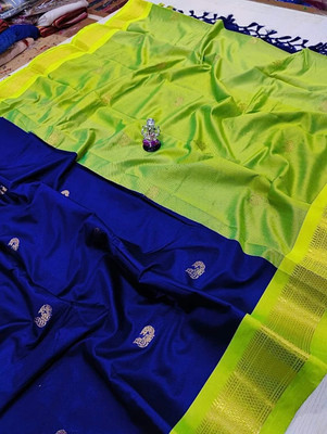 ns collection Solid/Plain Kanjivaram Cotton Silk Saree(Blue)
