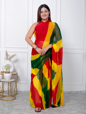HouseOfCommon Color Block Leheria Chiffon Saree(Yellow)
