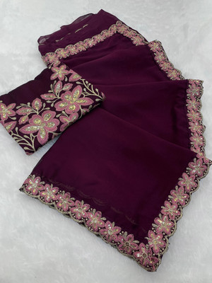 K 5 FASHION Solid/Plain Bollywood Chiffon Saree(Maroon)