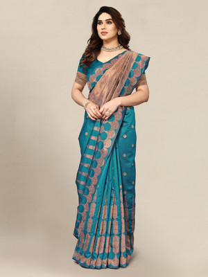 HouseOfCommon Woven, Self Design Banarasi Jacquard, Silk Blend Saree(Light Blue)