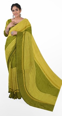 Saadhvi Striped Daily Wear Cotton Silk Saree(Yellow)