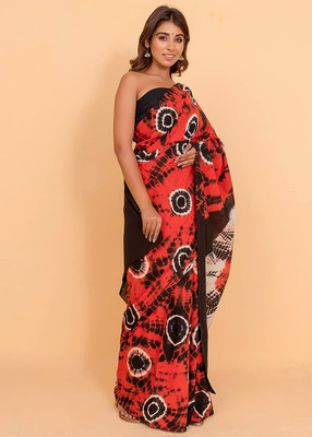 Jaipuri Print Printed Daily Wear Pure Cotton Saree(Black, Orange)