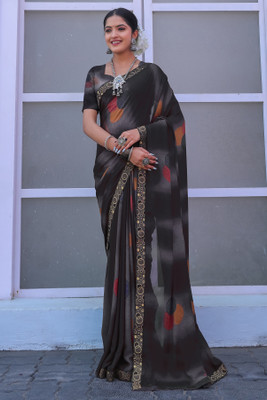 Kanooda Prints Printed Mysore Georgette Saree(Grey)