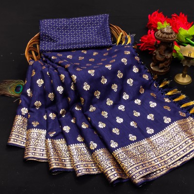 Yachanasaree Floral Print Daily Wear Cotton Linen Saree(Blue)