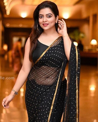 mamtasaree Polka Print Bollywood Net, Chiffon Saree(Black)