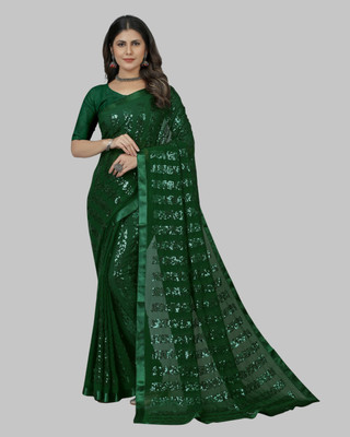 A To Z Cart Embroidered Bollywood Georgette Saree(Green)