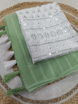 Prkz fashion Dyed Manipuri Viscose Rayon Saree(Light Green)