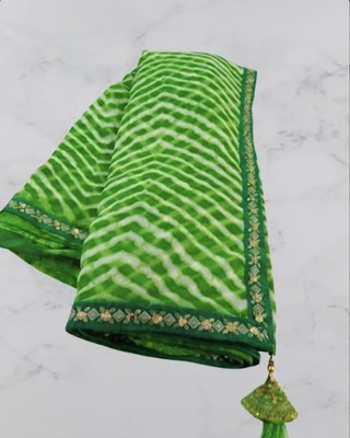 ZENFAB THREADS Printed Daily Wear Georgette Saree(Pack of 2, Light Green)