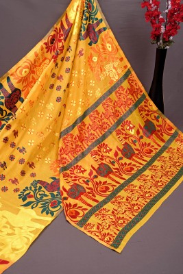 Lyuson Woven Jamdani Jacquard, Cotton Silk Saree(Yellow, Green)