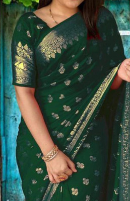 NITYA TEXOFAB Self Design Kanjivaram Art Silk Saree(Green)
