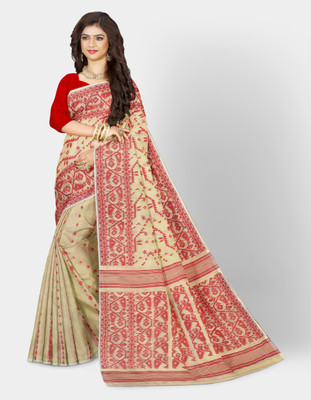 Mayabi Woven Jamdani Cotton Silk Saree(White)