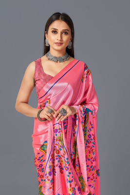 Leelavati Printed Daily Wear Crepe Saree(Pink)