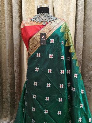 GS creation Embroidered Banarasi Art Silk Saree(Dark Green)