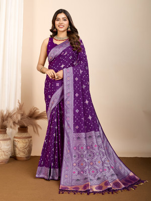 Yogik Creation Printed Bandhani Art Silk Saree(Purple)