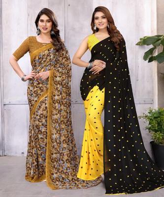 NIRMOHIFASHION Printed Bollywood Georgette Saree(Pack of 2, Multicolor)