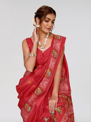 ANIRAV Printed Daily Wear Art Silk Saree(Red)