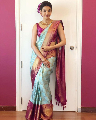 SHWENILA Solid/Plain Assam Silk Pure Silk Saree(Blue)
