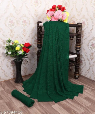 Aarya creation Self Design Bollywood Net Saree(Green)