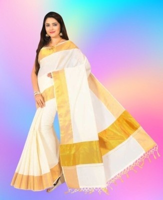 GUGALIYA FASHION Solid/Plain Kasavu Pure Cotton Saree(Multicolor)