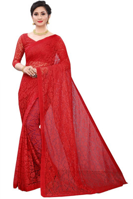 Silkbazar Self Design Bollywood Net Saree(Red)