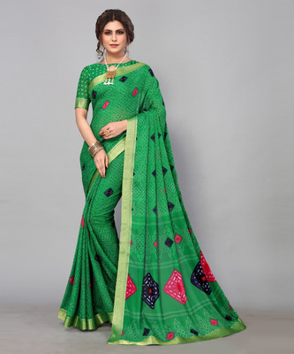 Priyashi Printed Bandhani Georgette Saree(Green)