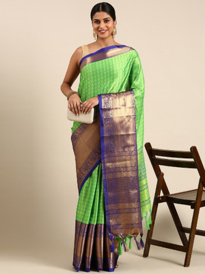 Julee Self Design Banarasi Cotton Silk Saree(Light Green)