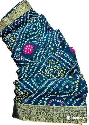 MINE CHOICE Printed Bandhani Art Silk, Chiffon Saree(Dark Blue)