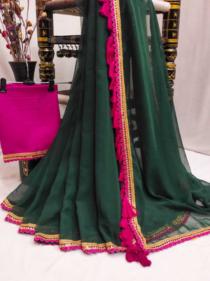 Z HUB Solid/Plain Assam Silk Georgette Saree(Multicolor)