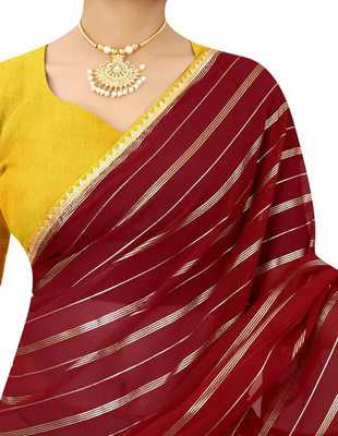 REDFISH Striped Daily Wear Georgette, Chiffon Saree(Red)