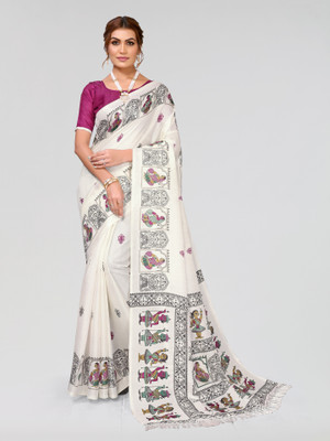 ANIRAV Printed Bollywood Art Silk Saree(Purple, White)