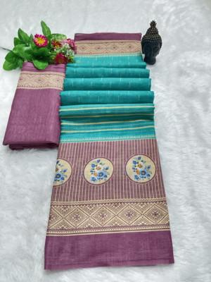 Gajal Woven Daily Wear Pure Cotton, Linen Saree(Light Blue)