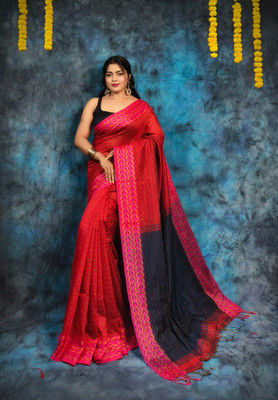 PRANATI ENTERPRISE Self Design Handloom Cotton Silk Saree(Red)