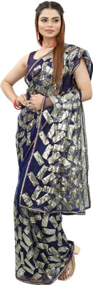 Barkiya Creation Embroidered Bollywood Net Saree(Dark Blue)