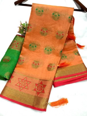 Gajal Self Design Kanjivaram Pure Cotton, Cotton Silk Saree(Orange)