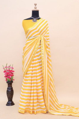 TTH Striped Bollywood Georgette Saree(Yellow)