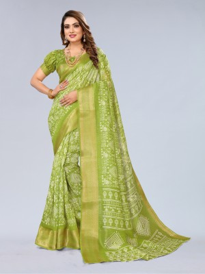 Hema Silk Mills Embellished Bandhani Cotton Silk Saree(Green)