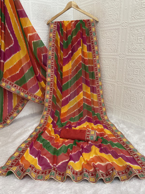 Pemal Designer Digital Print Bollywood Georgette Saree(Multicolor)